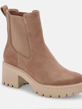 Dolce Vita Taupe Suede Lug Sole Chelsea Bootie
